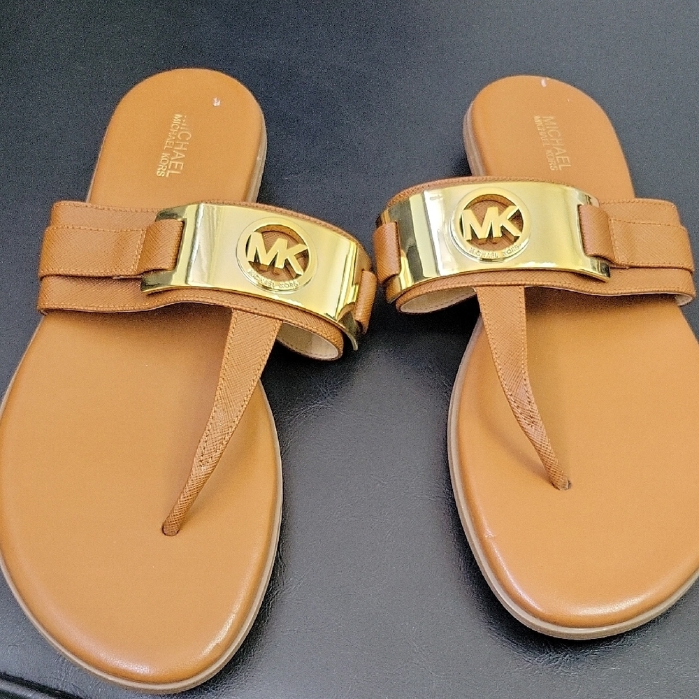MICHAEL Michael Kors Tan Sandals with Gold Accents